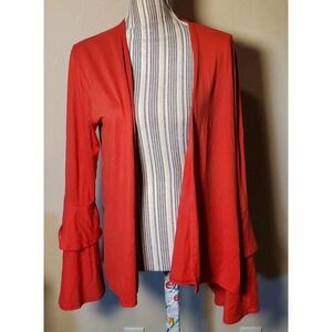 By Joseph Open Cardigan Red Flare Sleeves Holidays Christmas Lightweight Sz L